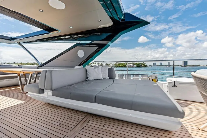 Slide: The Image of Luxurious Sunseeker 88 Yacht 2026 deck with modern seating and ocean view. - 24