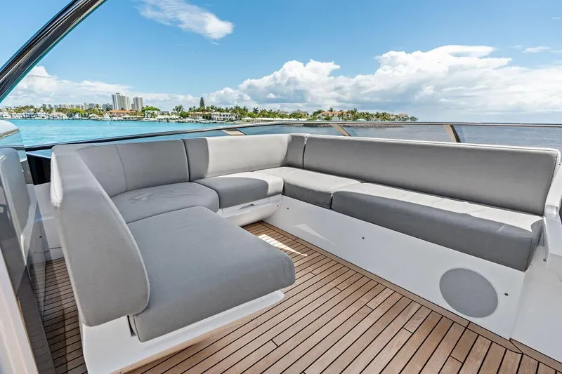 Slide: The Image of Luxurious seating area on 2026 Sunseeker 88 Yacht with ocean view. - 26