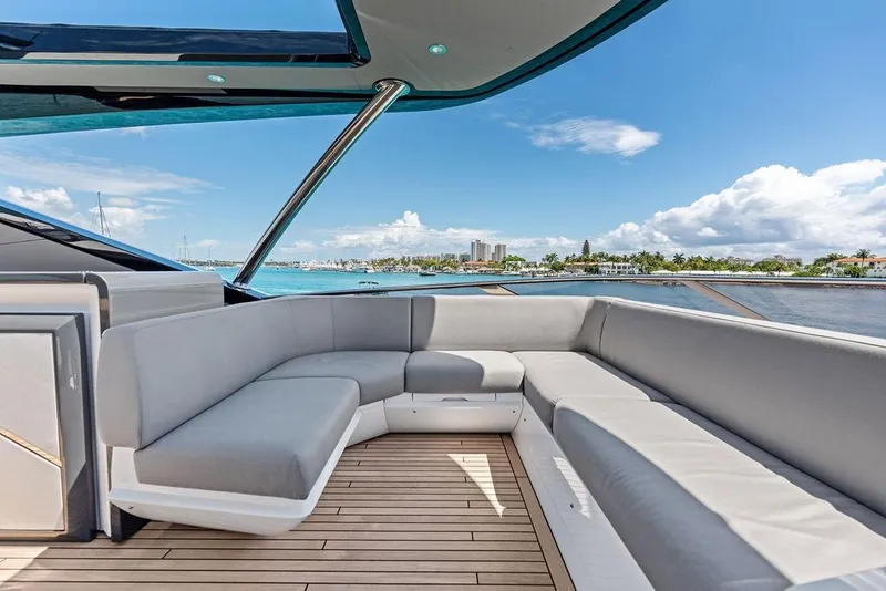 Slide: The Image of Luxurious Sunseeker 88 Yacht 2026 with spacious deck seating and scenic ocean view. - 31