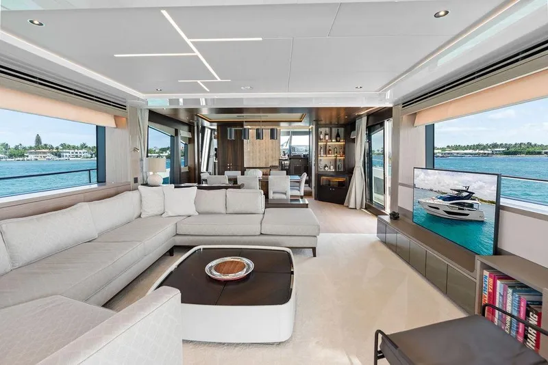 Slide: The Image of Luxurious interior of 2026 Sunseeker 88 Yacht with modern furnishings and ocean views. - 43
