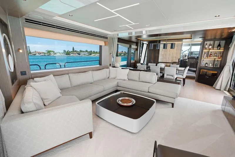Slide: The Image of Luxurious interior of 2026 Sunseeker 88 Yacht with elegant seating and ocean view. - 44