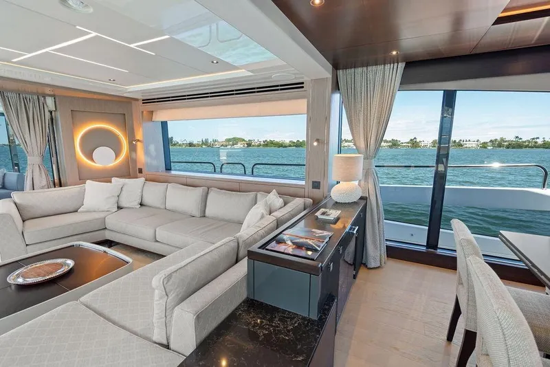 Slide: The Image of Luxurious interior of 2026 Sunseeker 88 Yacht with elegant seating and ocean view. - 46