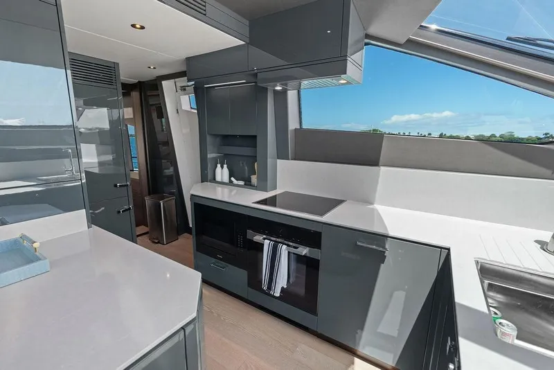 Slide: The Image of Modern kitchen interior of 2026 Sunseeker 88 Yacht with sleek design and ocean view. - 55