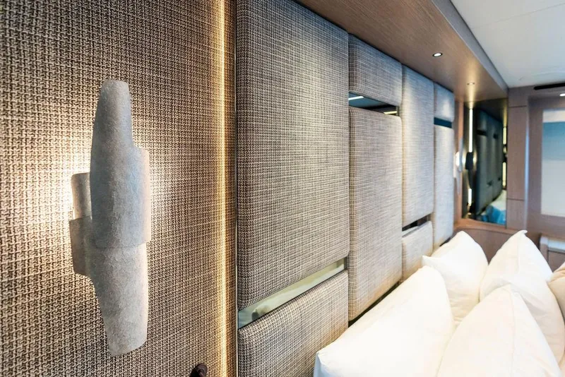 Slide: The Image of Luxurious interior of 2026 Sunseeker 88 Yacht with modern wall design and ambient lighting. - 68
