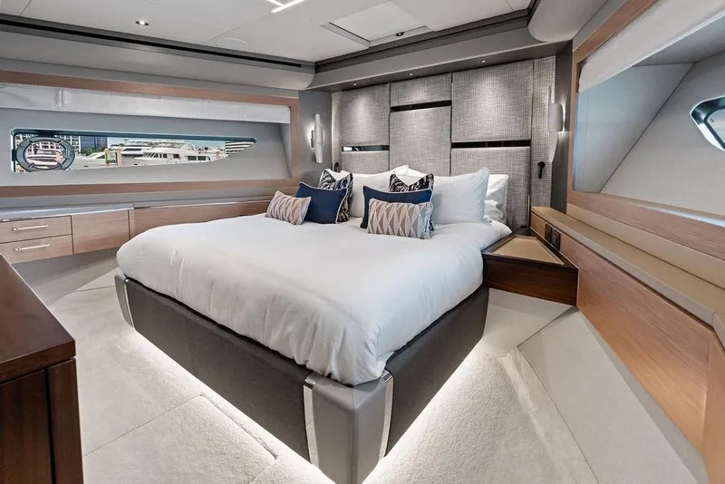 Slide: The Image of Luxurious bedroom interior of 2026 Sunseeker 88 Yacht, featuring modern design and elegant furnishings. - 78