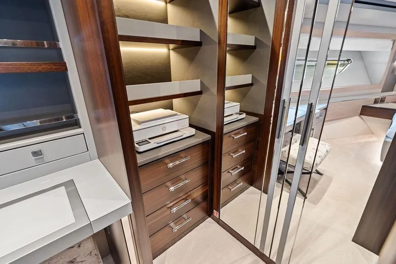 Slide: The Image of Luxurious interior of 2026 Sunseeker 88 Yacht with elegant wood cabinetry and modern design. - 84