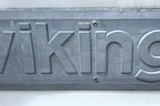 Slide: The Image of Viking 43 Convertible 1980 metal nameplate with embossed lettering. - 33