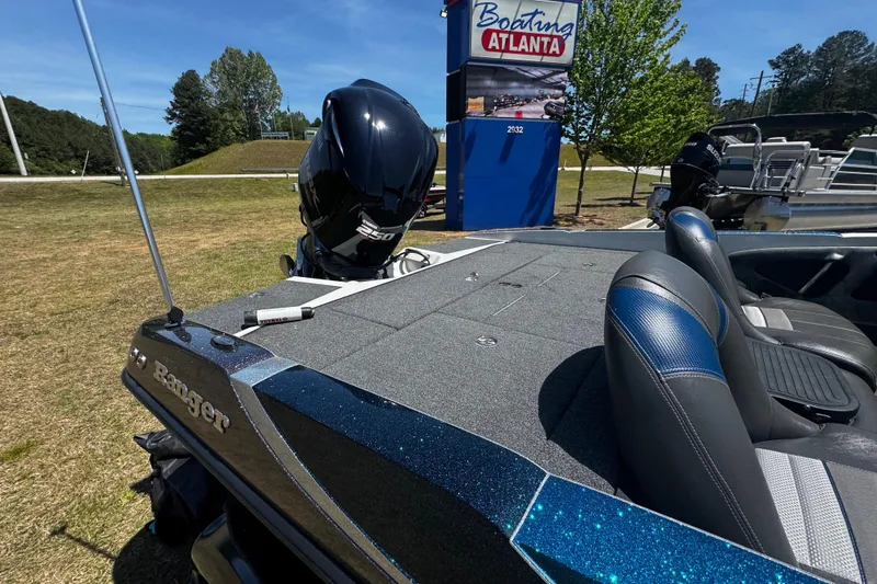 Slide: The Image of 2018 Ranger 212LS Reata boat at Boating Atlanta dealership, featuring a powerful 250 engine. - 13