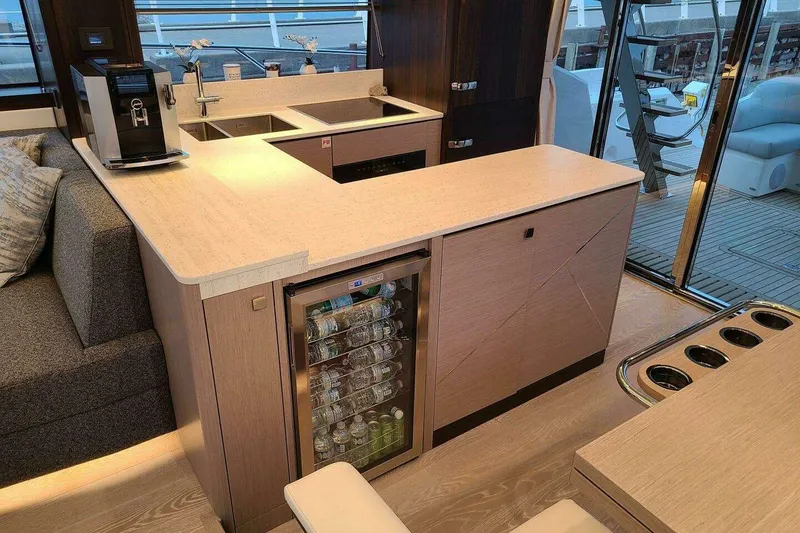 Slide: The Image of Luxurious kitchen area on 2023 Sunseeker Manhattan 68 yacht with modern amenities. - 9