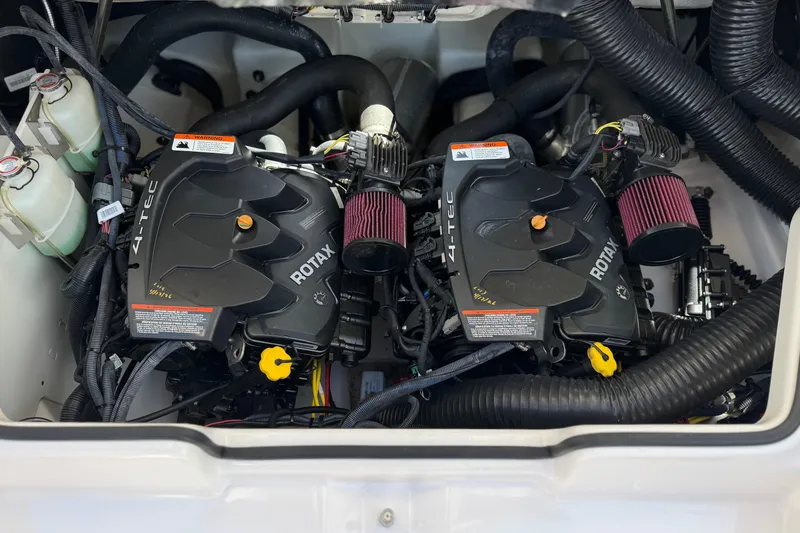 Slide: The Image of Engine compartment of 2017 Scarab 255 H.O. Platinum with dual Rotax engines. - 22