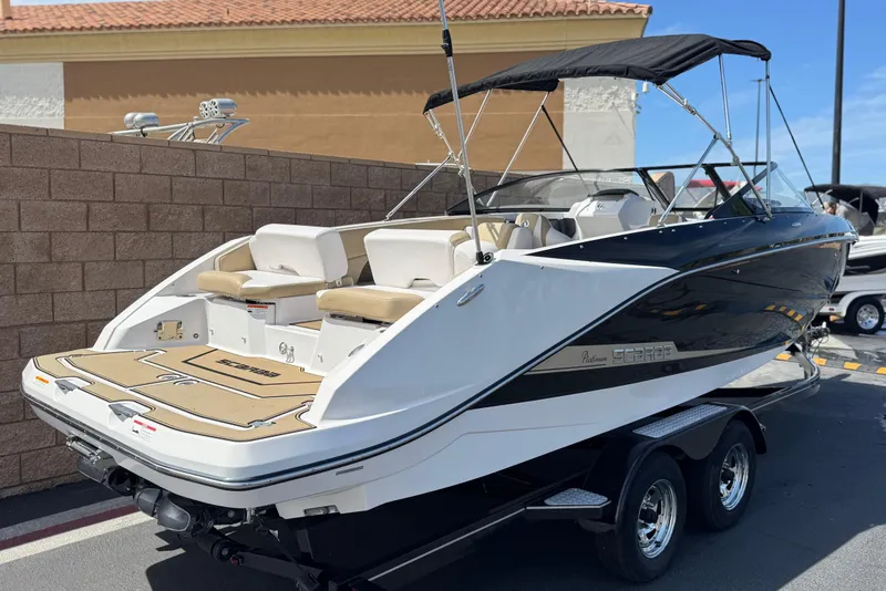 Slide: The Image of 2017 Scarab 255 H.O. Platinum boat with sleek design and spacious seating. - 5