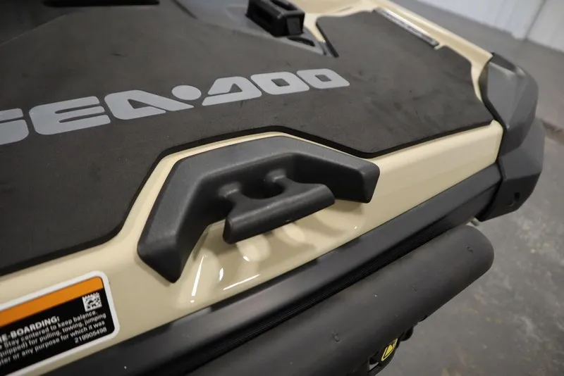 Slide: The Image of 2025 Sea-Doo Wake Pro 230 close-up, showcasing handle and logo details. - 20