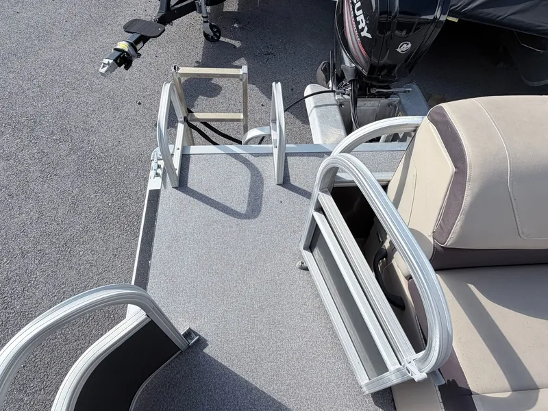 Slide: The Image of 2018 Sun Tracker Party Barge 20 DLX with Mercury motor and ladder. - 21