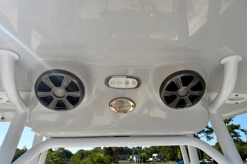 Slide: The Image of 2018 Sea Pro 219 Center Console boat speakers and lights on T-top. - 19