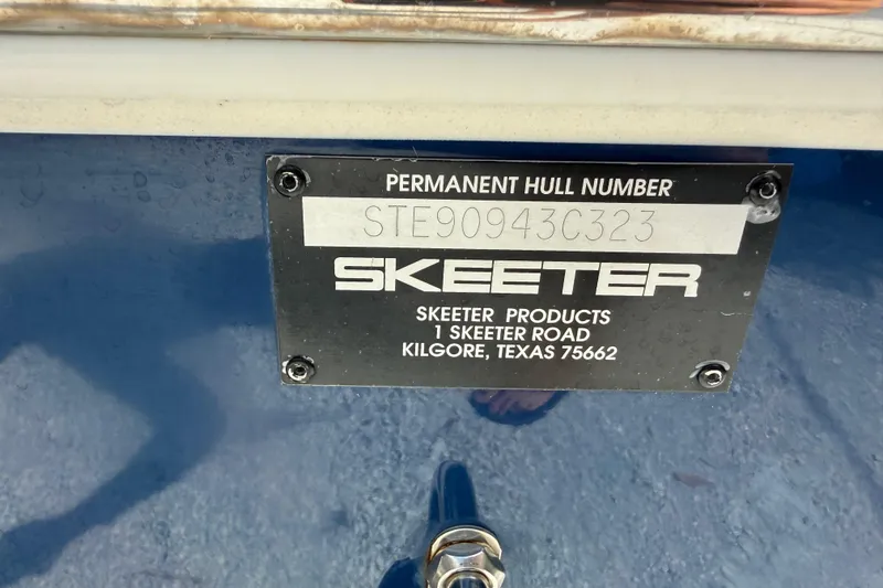 Slide: The Image of 2023 Skeeter SX230 boat hull identification plate, Kilgore, Texas. - 38