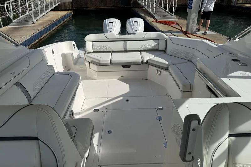 Slide: The Image of Luxurious 2023 Regal LX36 boat interior with spacious seating and modern design. - 7