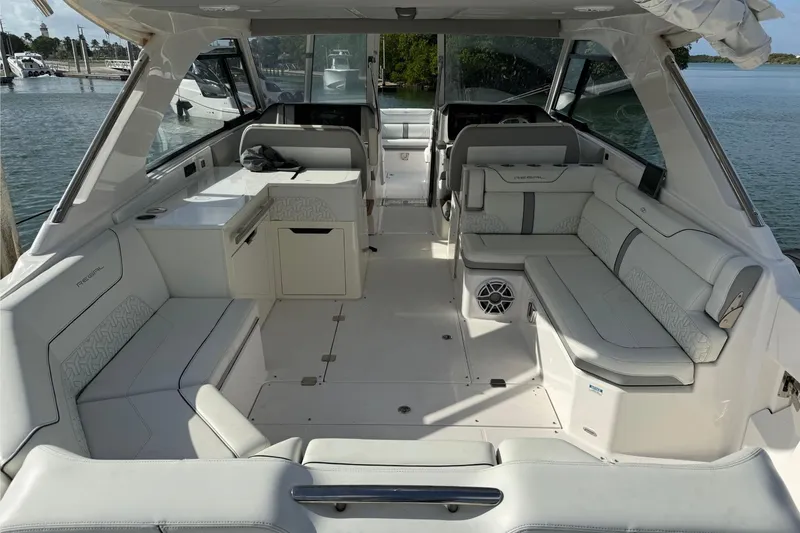 Slide: The Image of Luxurious interior of 2023 Regal LX36 boat with spacious seating and modern design. - 8