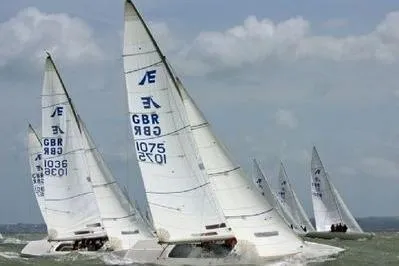 Slide: The Image of Sailboats racing on the water, Ontario Etchells 1982 model, with GBR sail numbers. - 18