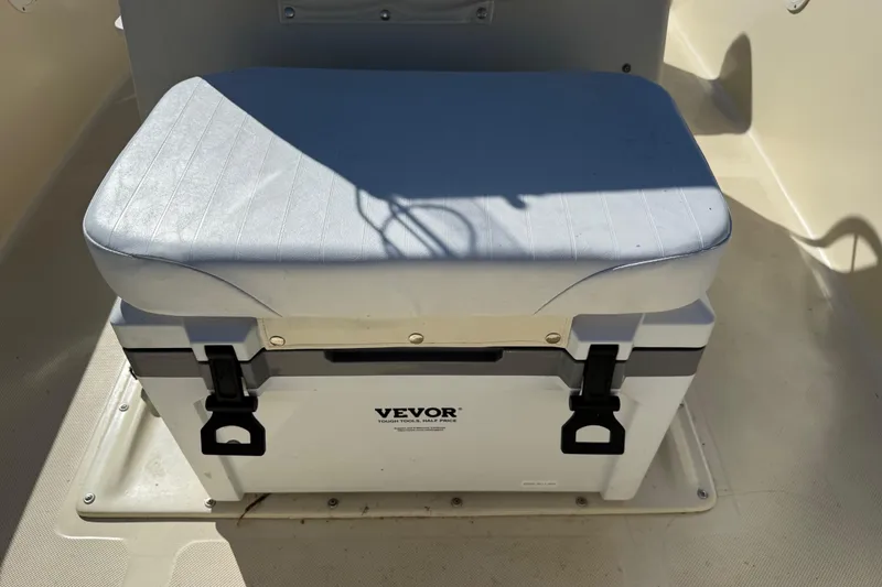 Slide: The Image of Cushioned seat on Vevor cooler in 1995 Scout 172 Sportfish boat. - 33