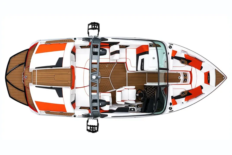 Slide: The Image of Manufacturer Provided Image: Top view of 2020 Nautique Super Air Nautique 210 boat with orange and white interior. - 13