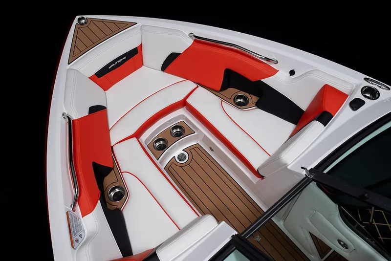 Slide: The Image of Manufacturer Provided Image: 2020 Nautique Super Air Nautique 210 boat interior with red and white seating. - 8