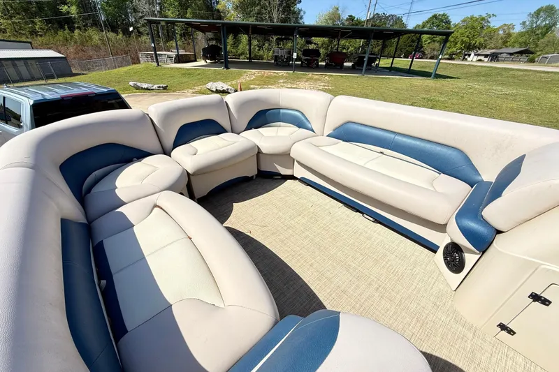 Slide: The Image of Luxurious seating on a 2015 Landau Signature 2500 Cruise pontoon boat. - 14