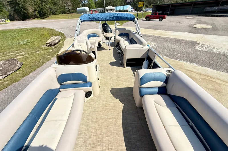 Slide: The Image of 2015 Landau Signature 2500 Cruise pontoon boat with spacious seating and canopy. - 16