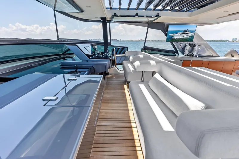 Slide: The Image of Luxurious 2021 Sanlorenzo SL96A yacht interior with sleek design and ocean view. - 16