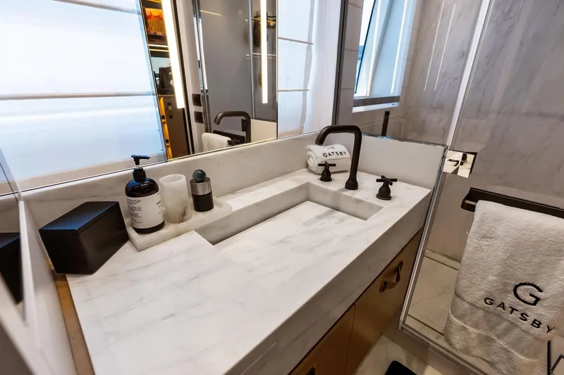 Slide: The Image of Luxurious bathroom vanity on 2021 Sanlorenzo SL96A yacht with elegant fixtures and accessories. - 45
