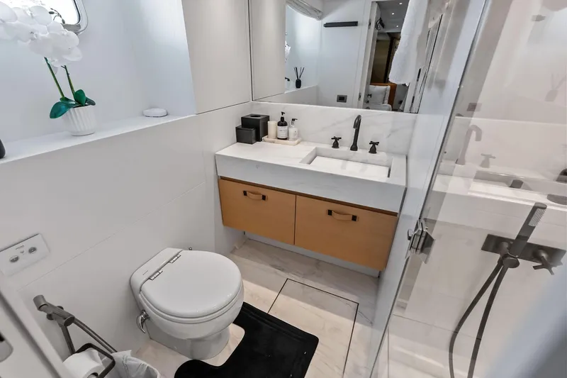 Slide: The Image of Luxurious bathroom on 2021 Sanlorenzo SL96A yacht with modern fixtures and elegant design. - 49