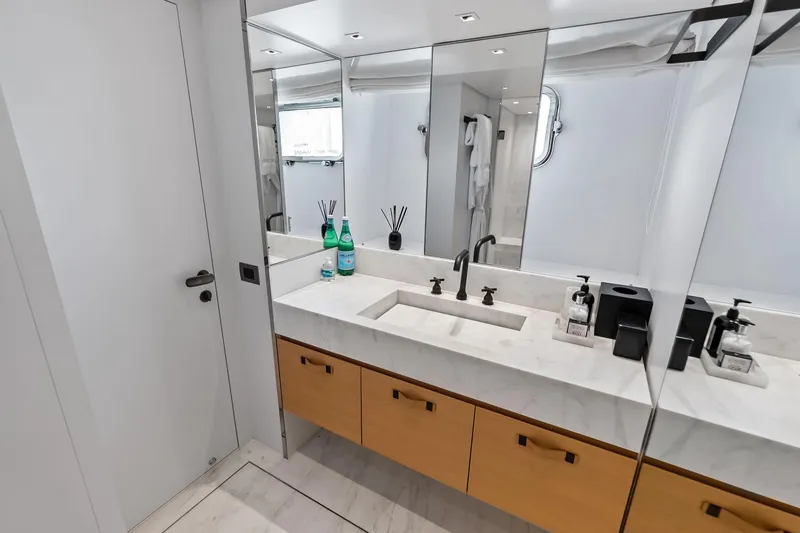 Slide: The Image of Luxurious bathroom on 2021 Sanlorenzo SL96A yacht with modern fixtures and elegant design. - 50