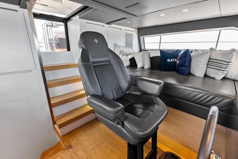 Slide: The Image of Luxurious interior of 2021 Sanlorenzo SL96A yacht with leather seating and modern design. - 57