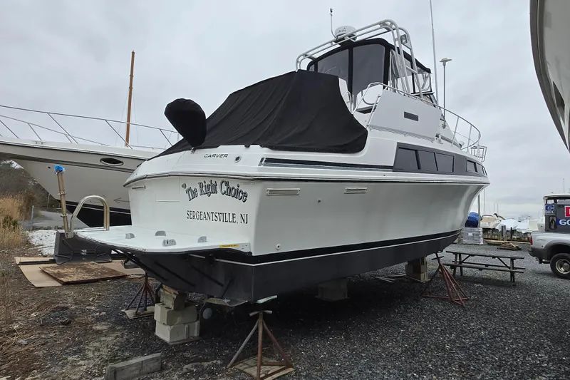 Slide: The Image of 1987 Carver 32 Mariner boat on dry dock in Sergeantsville, NJ. - 3
