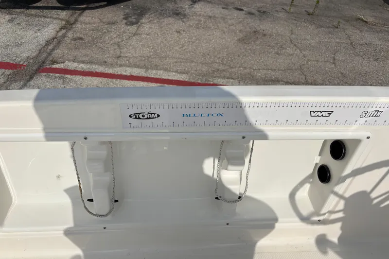 Slide: The Image of 2019 Bayliner Element F18 boat with fishing ruler and rod holders. - 25