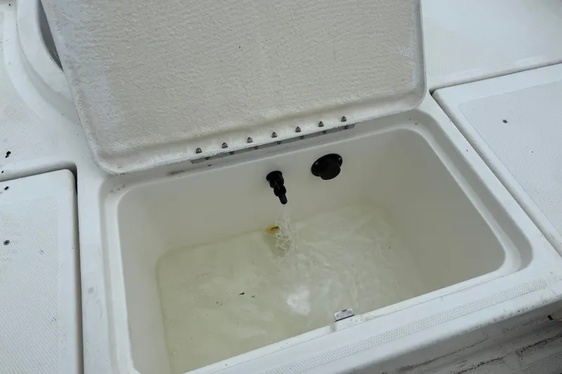Slide: The Image of Livewell on a 2019 Bayliner Element F18 boat, water filling inside. - 77