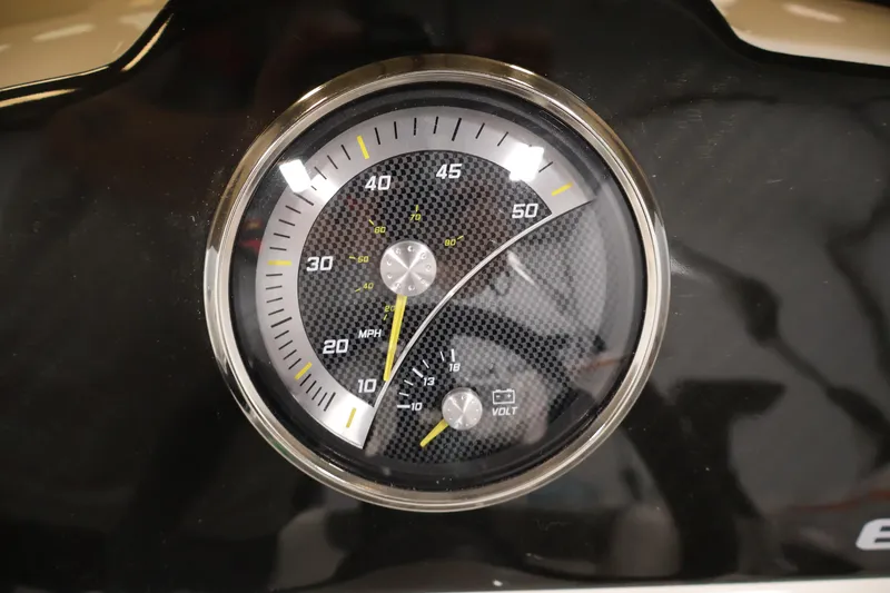 Slide: The Image of Close-up of 2026 Bayliner Element E16 speedometer with carbon fiber design. - 27