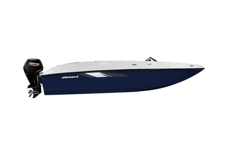 Slide: The Image of 2026 Bayliner Element E16 boat with Mercury outboard motor, side view. - 36