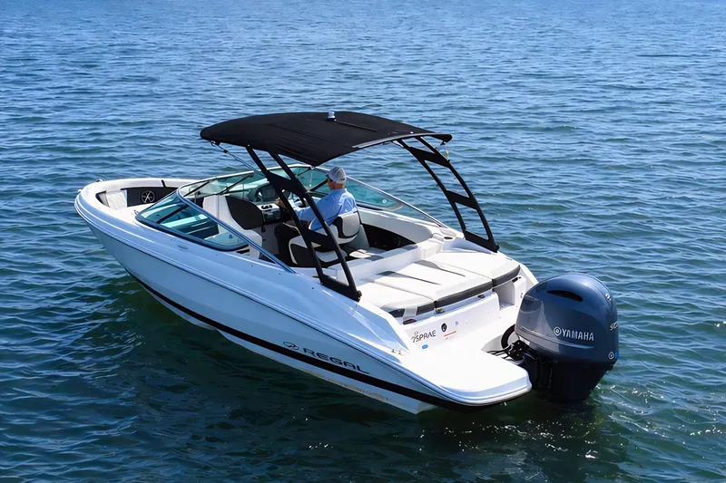 Slide: The Image of 2019 Regal 21 OBX boat with Yamaha outboard motor on open water. - 5