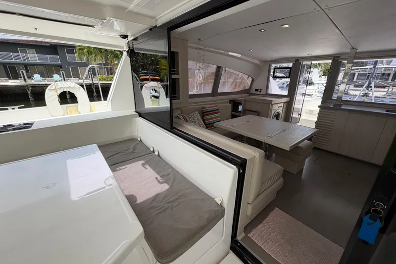 Slide: The Image of Modern interior of a 2020 Leopard 40 catamaran with spacious seating and dining area. - 34