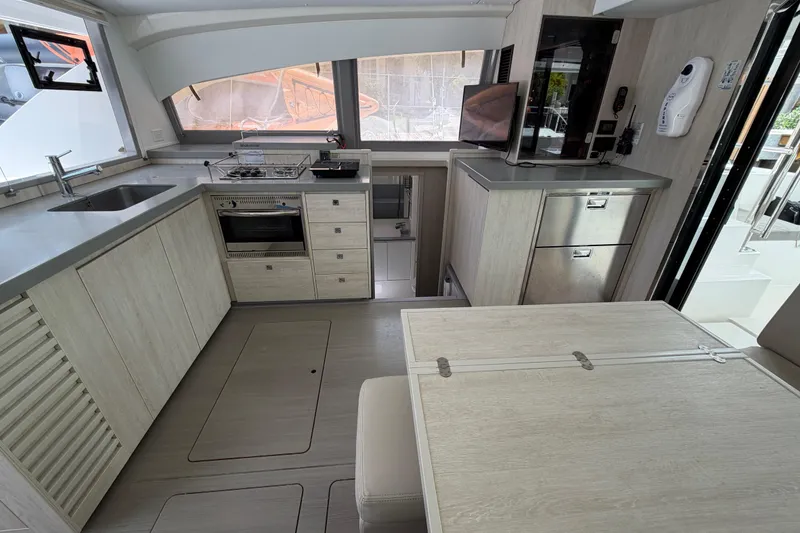 Slide: The Image of Modern kitchen interior of 2020 Leopard 40 catamaran with sleek cabinetry and appliances. - 42