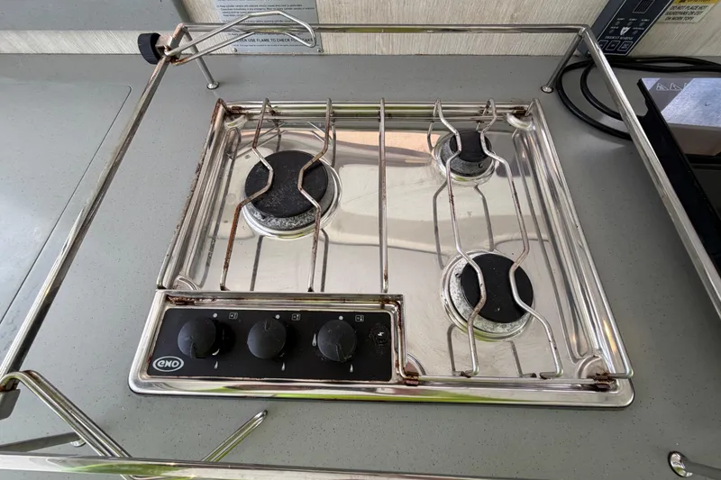 Slide: The Image of Stainless steel stove with four burners on a Leopard 40 catamaran, 2020 model. - 46