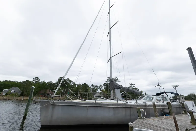 Slide: The Image of Sailboat docked at marina, Limited Edition Hike Metal, 1998 model, overcast sky. - 19