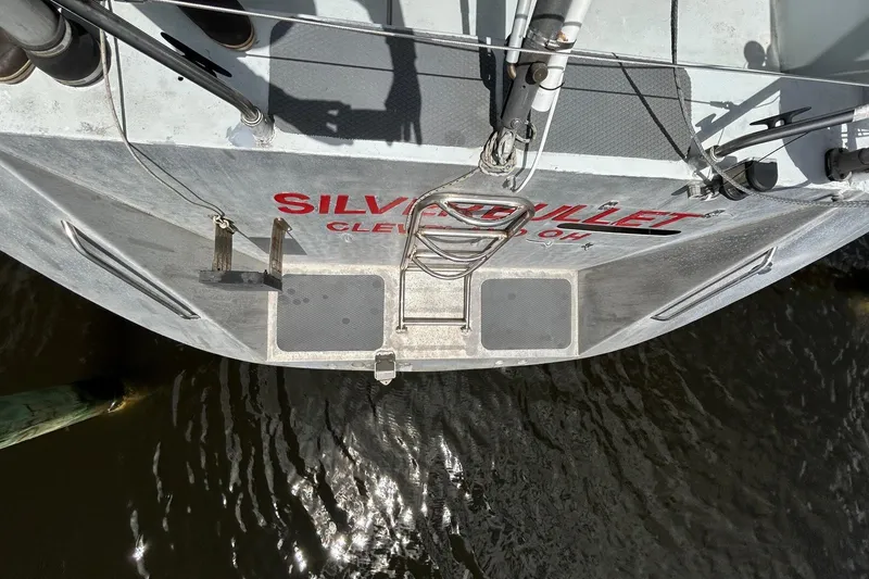 Slide: The Image of Limited Edition 1998 Hike Metal boat named "Silver Bullet" docked in Cleveland, Ohio. - 2