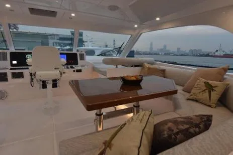 Slide: The Image of Luxurious 2022 Horizon PC65 yacht interior with elegant seating and panoramic windows. - 30