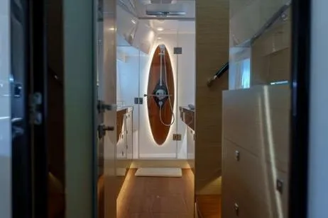 Slide: The Image of Luxurious interior of 2022 Horizon PC65 yacht, featuring modern design and elegant lighting. - 88