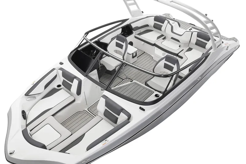 Slide: The Image of Manufacturer Provided Image: 2026 Yamaha Boats 195S, sleek design, spacious seating, modern interior, white and gray color scheme. - 17