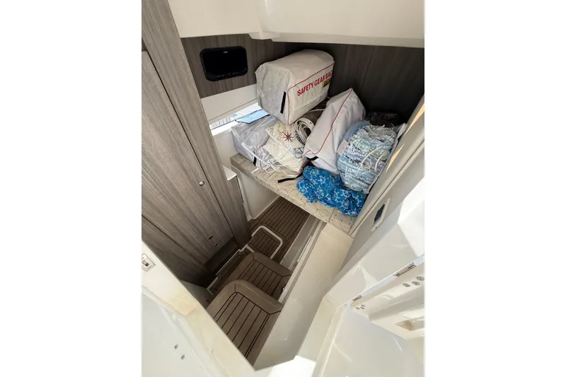 Slide: The Image of Interior cabin of 2021 World Cat 400 DC-X with safety gear and bedding. - 26