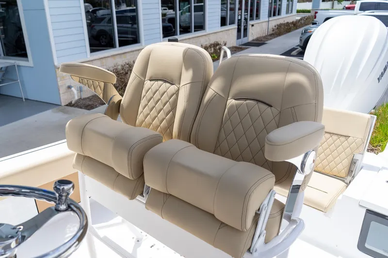 Slide: The Image of Luxurious seating on 2026 Sportsman Masters 247 Bay Boat with diamond-stitched upholstery. - 19