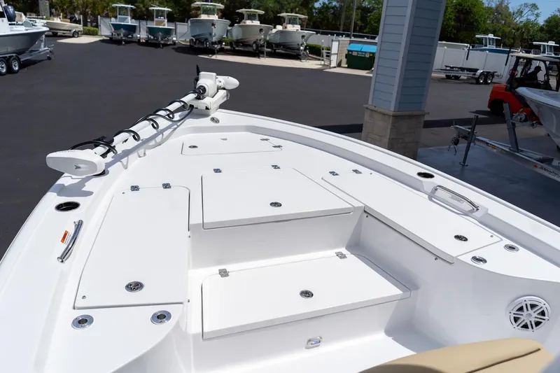 Slide: The Image of 2026 Sportsman Masters 247 Bay Boat, showcasing spacious deck and storage compartments. - 33