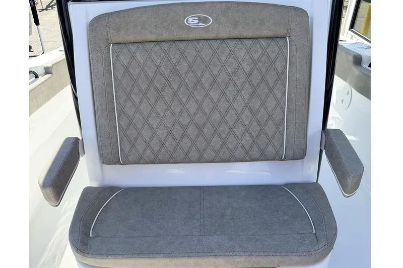 Slide: The Image of 2026 Sea Hunt Gamefish 30 Forward Seating with gray cushioned bench and armrests. - 20